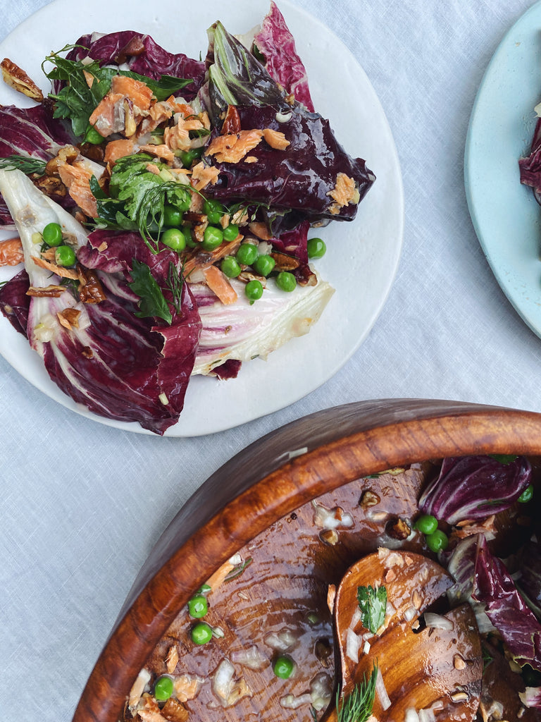 Radicchio Salad with Smoked Salmon, Toasted Pecans, and Fresh Peas