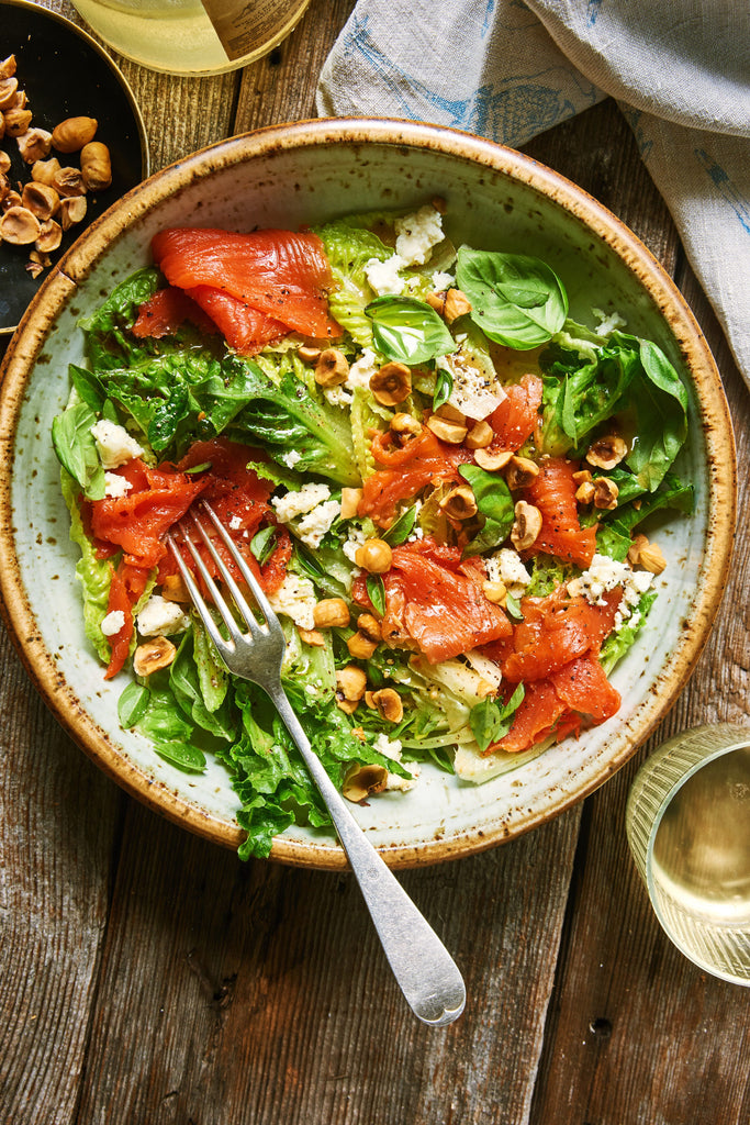 Cured salmon, Gem lettuce & Feta salad