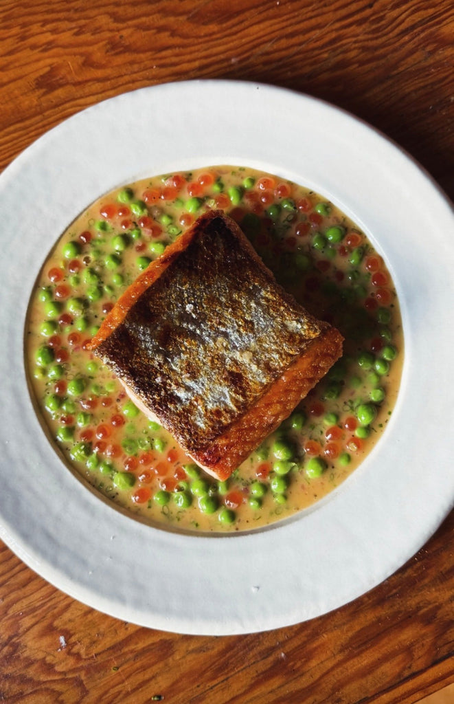 Pan-Roasted Salmon with Ikura and Peas