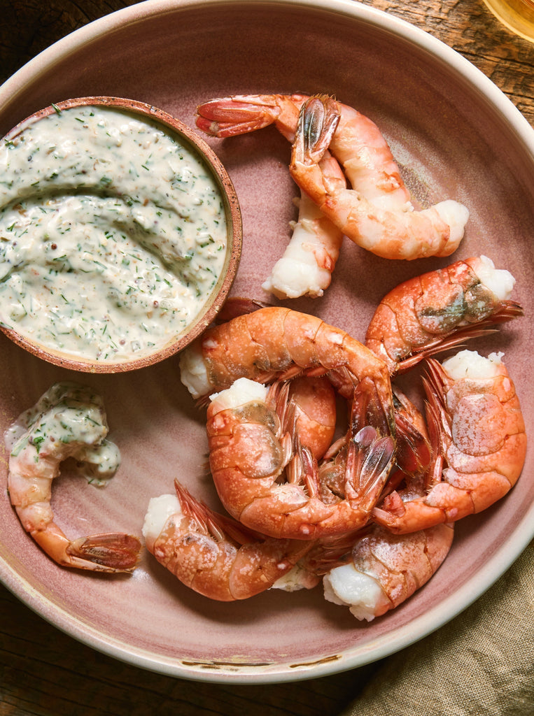 Peel-and-Eat Spot Prawns with homemade tartar sauce
