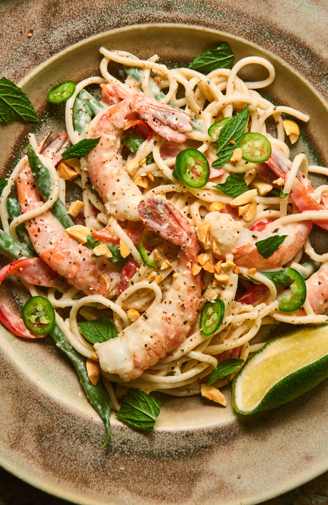 Spot Prawn Tahini Noodle Salad